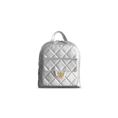CHANEL 25K SILVER BACKPACK AS5793 (22.5*22*8.5cm)
